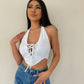 White Iridescent Foil Halter Top